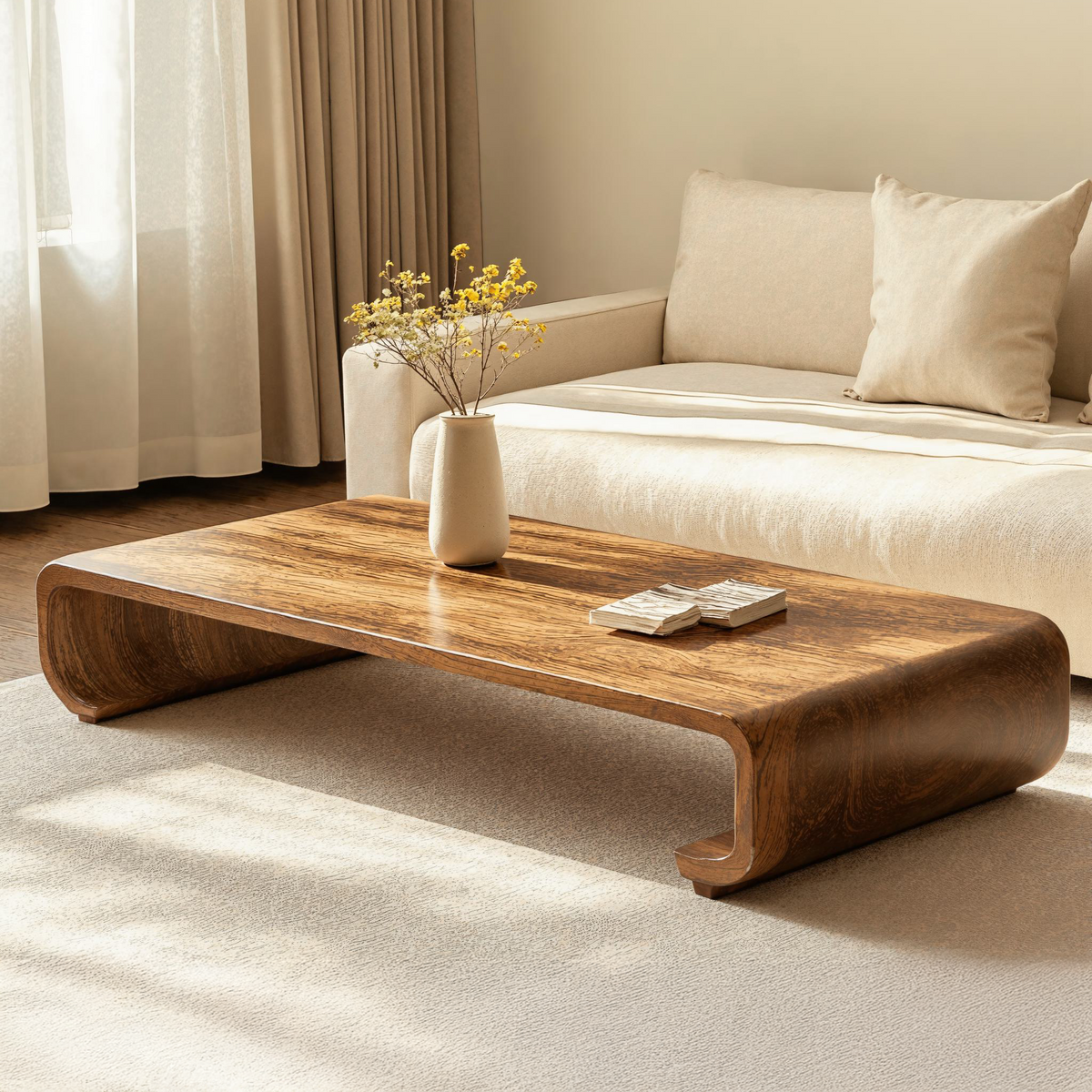 Minimalist Natural Wood Coffee Table with Low Profile Legs