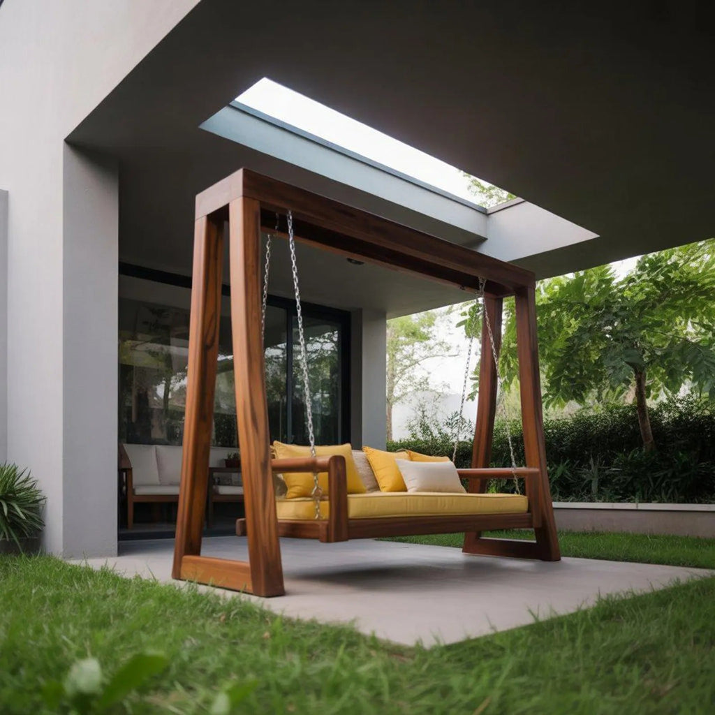 Contemporary Solid Wood A-Frame Outdoor Swing Bench for Patio