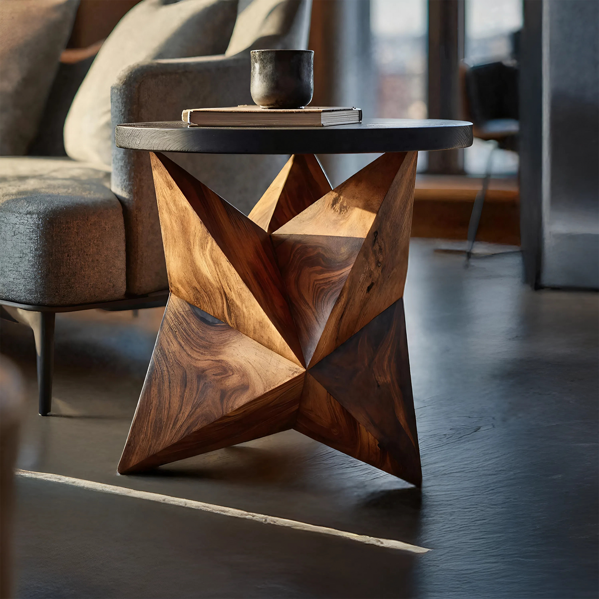 Solid Wood Organic Side Table with Hand Polished Finish