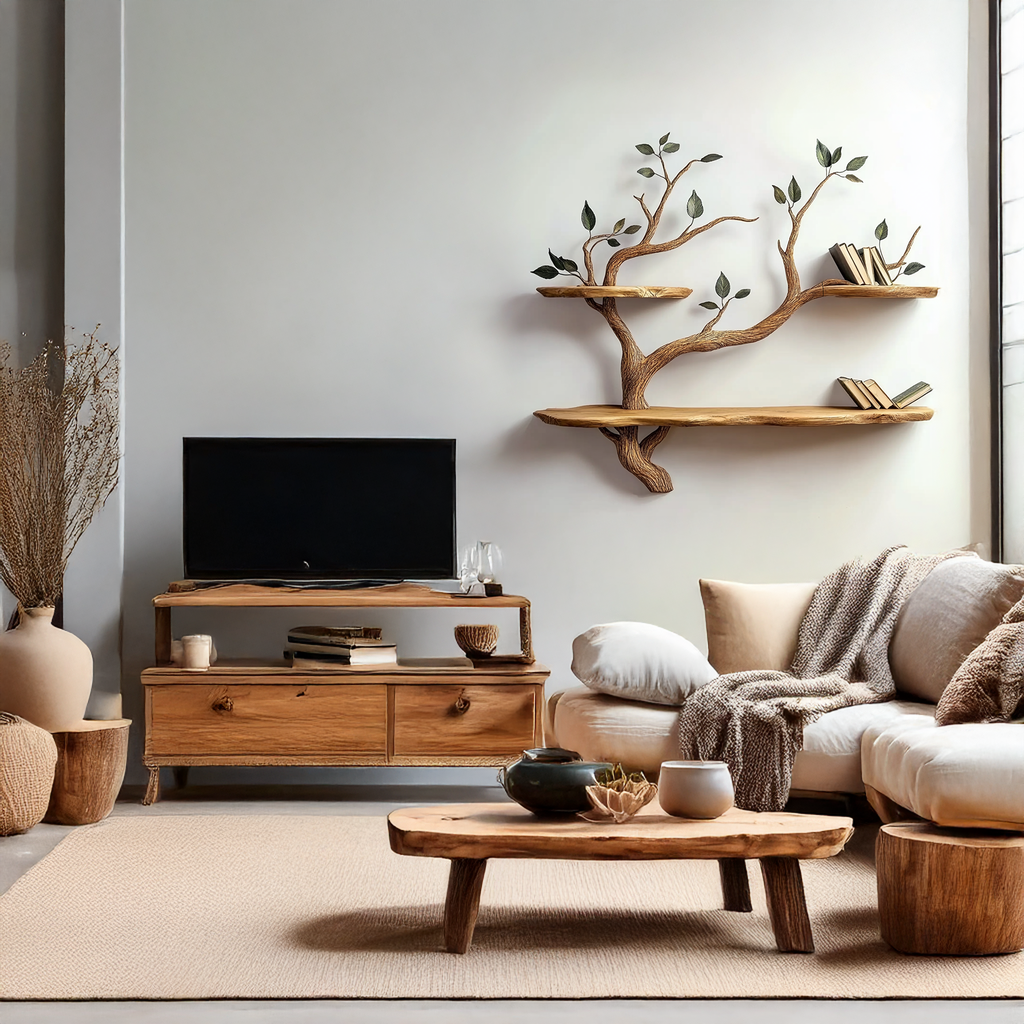 Compact Wood Tree Branch Floating Bookcase for Small Walls - view 2