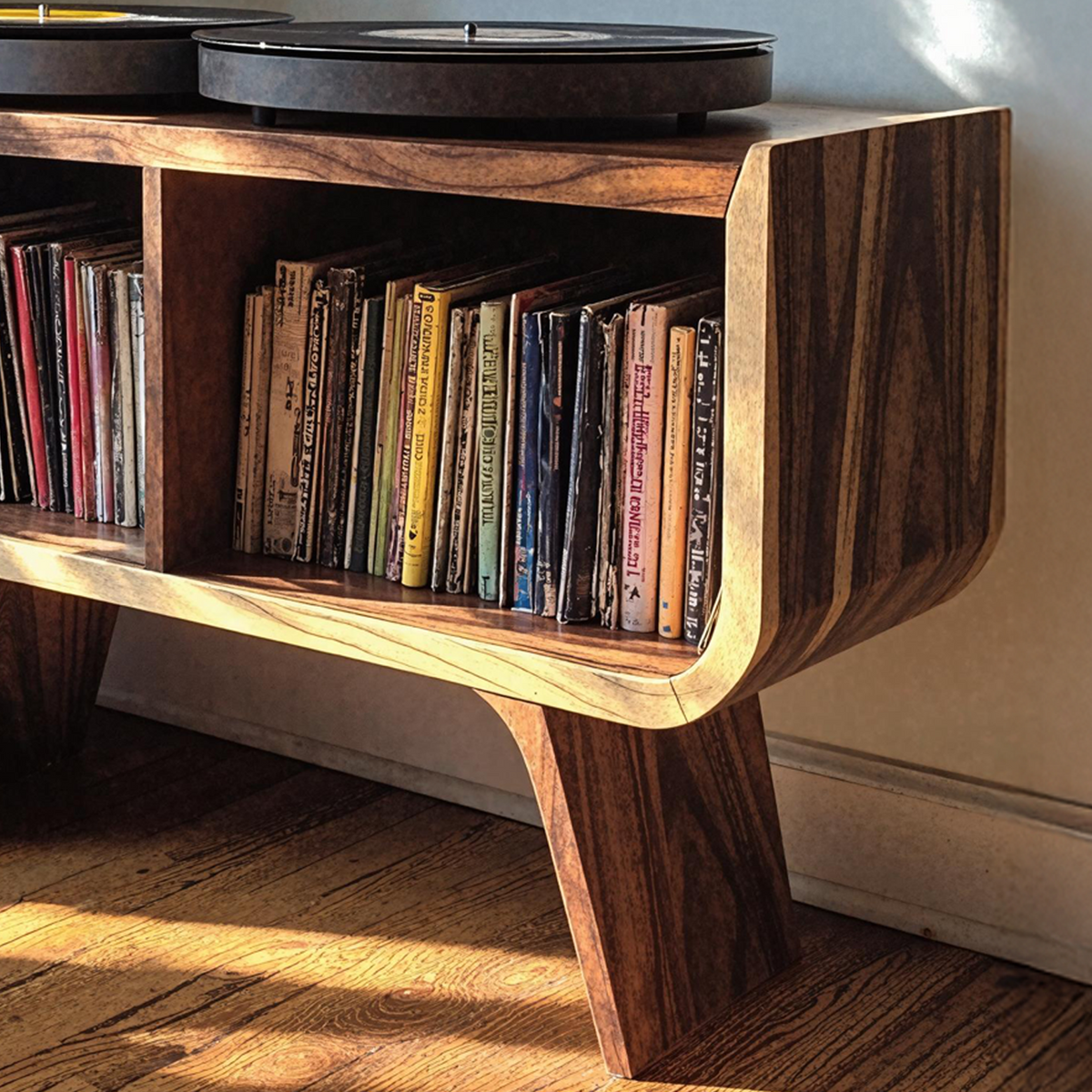 Minimalist Low Wood Record Player Stand for Living Room - view 4