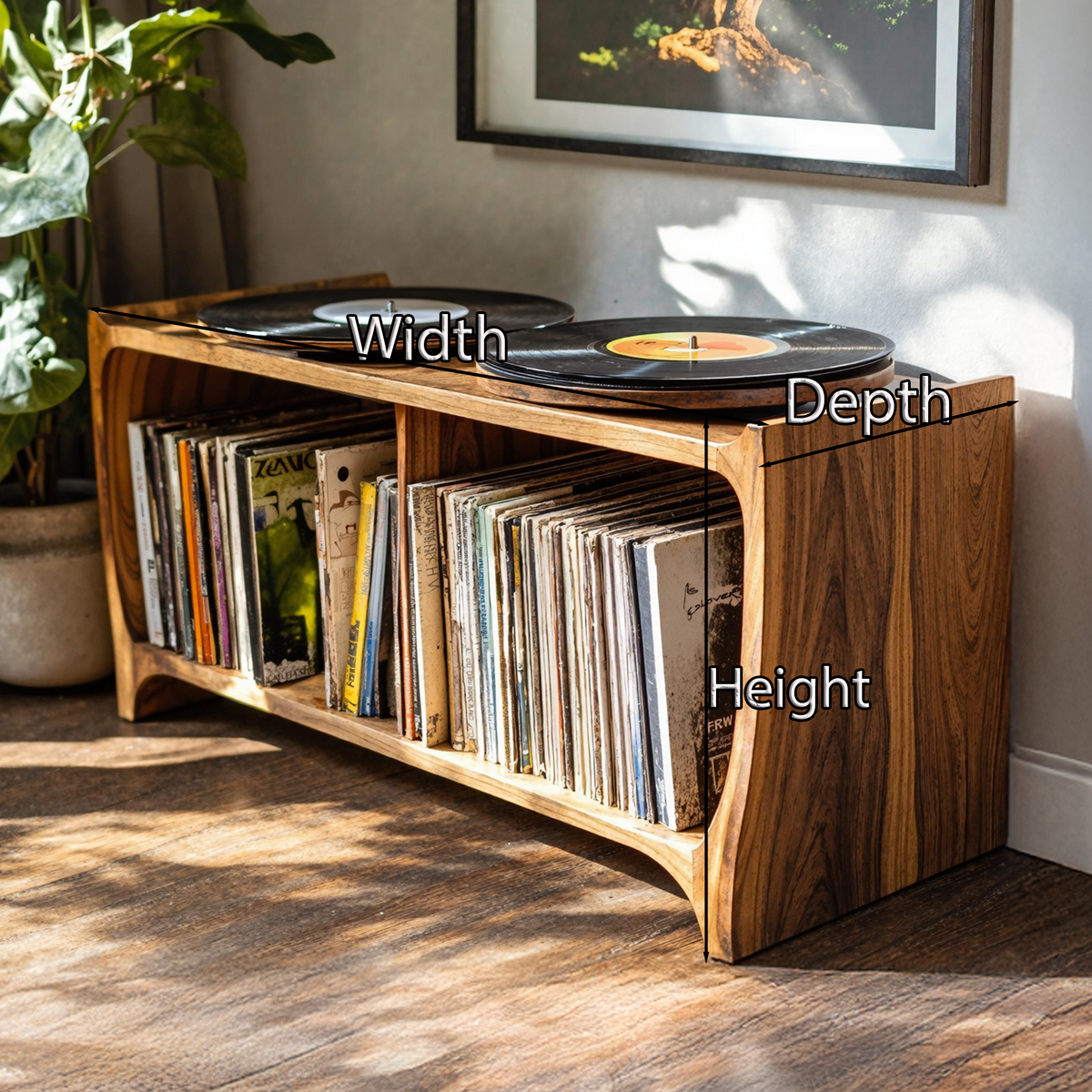 Mid-Century Low Record Player Stand in Natural Wood - view 5