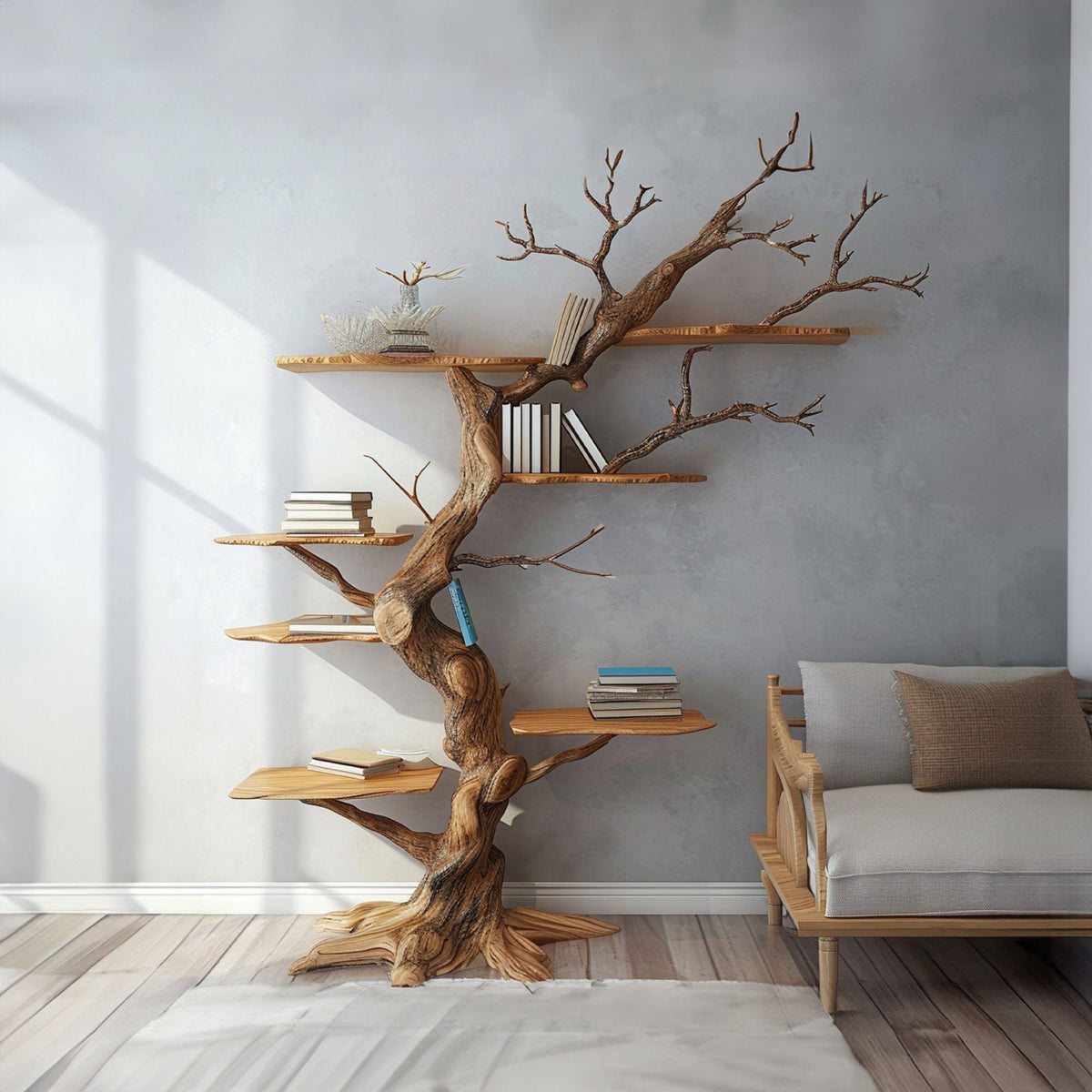 Live Edge Tree Branch Floating Bookshelf for Nursery Walls - view 2