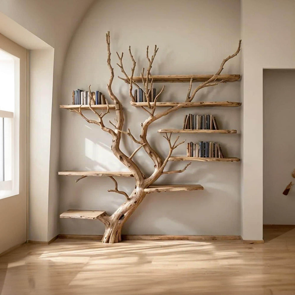 Tree Branch Wall-Mounted Floating Bookshelf in Solid Wood