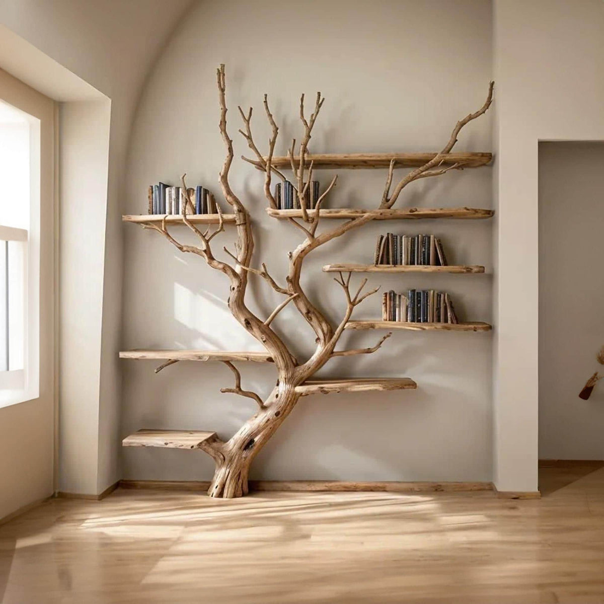 Tree Branch Wall-Mounted Floating Bookshelf in Solid Wood