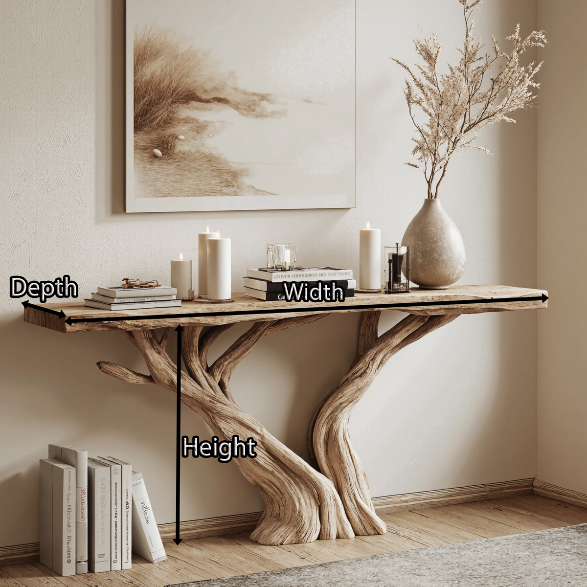 Rustic Live Edge Console Table in Natural Solid Wood - view 5