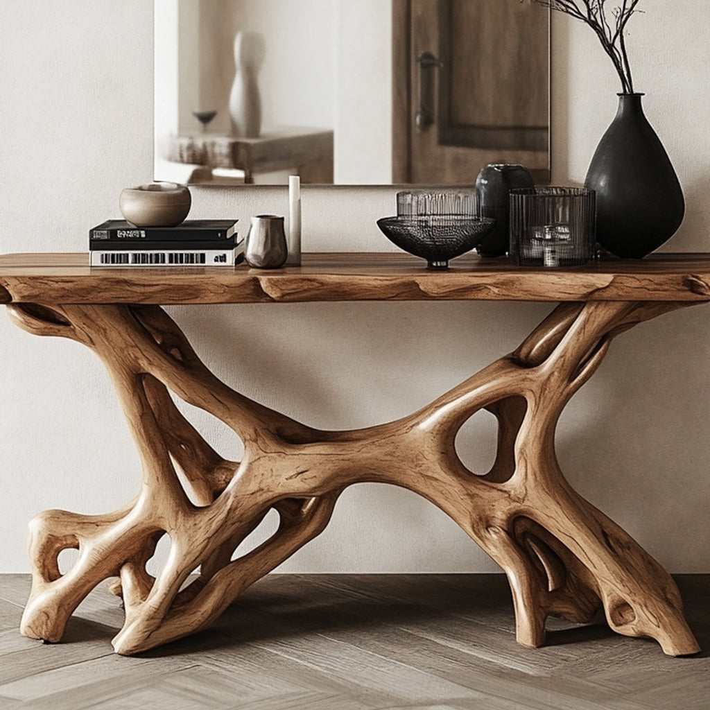 Rustic Handcrafted Solid Wood Console Table with Clean Lines - view 2