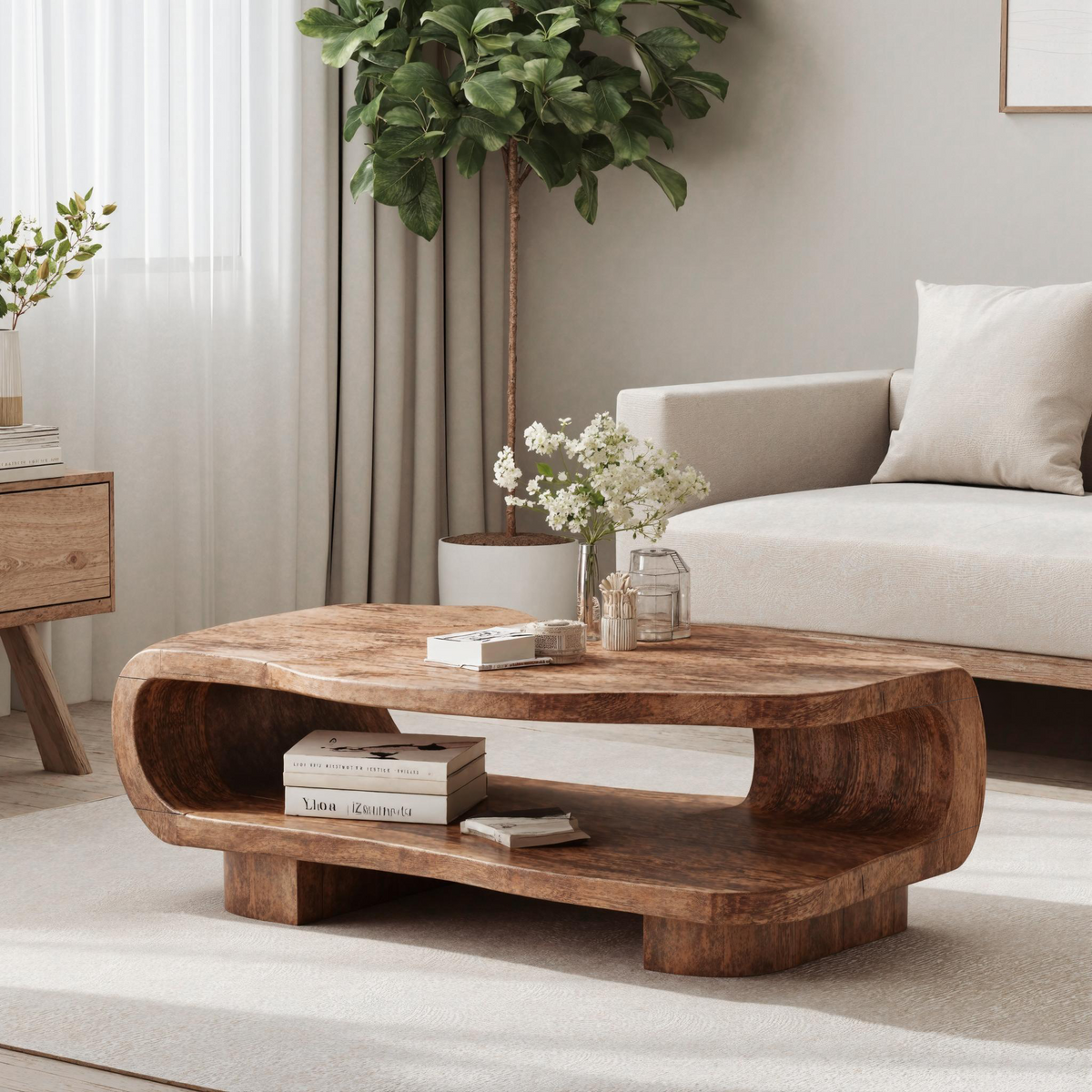 Farmhouse Wooden Coffee Table in Brown with Wax and Oil Finish