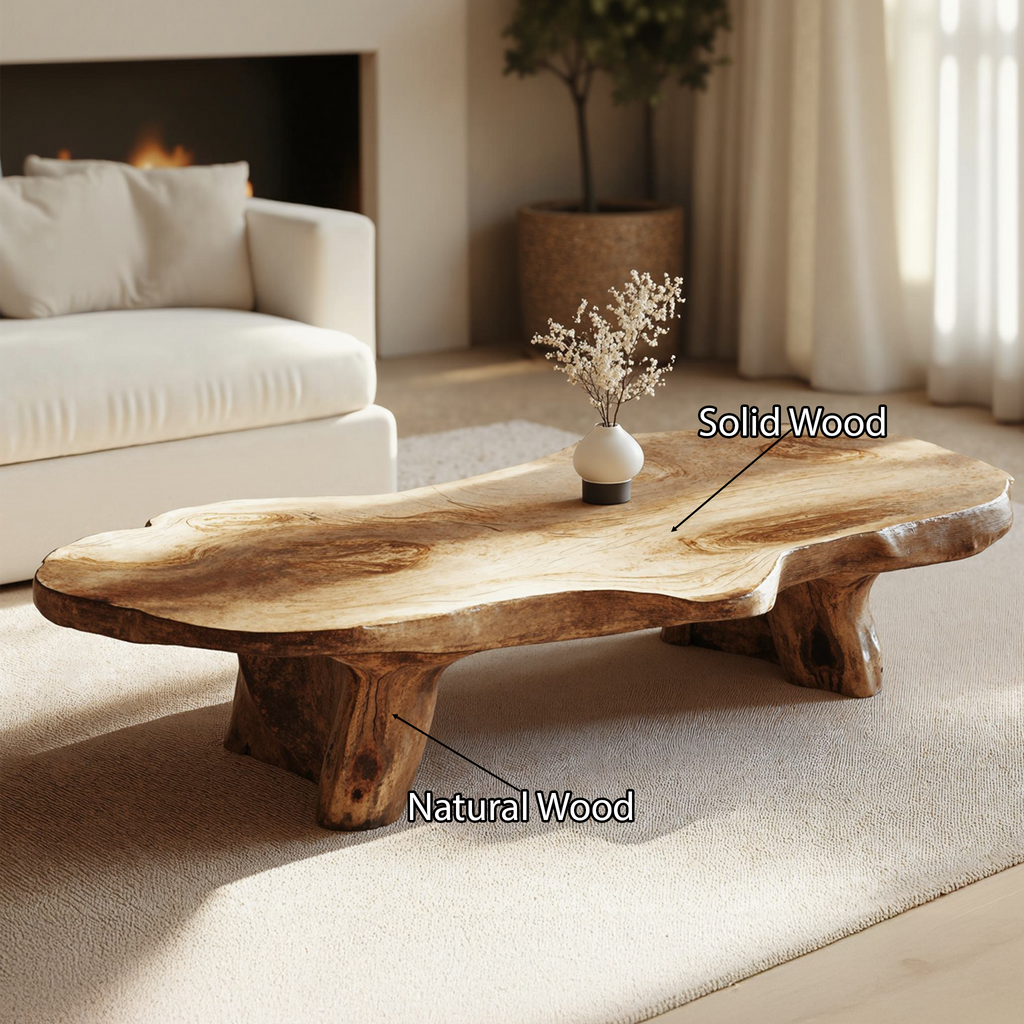Handcrafted Natural Wood Coffee Table with Oil and Wax Finish - view 6