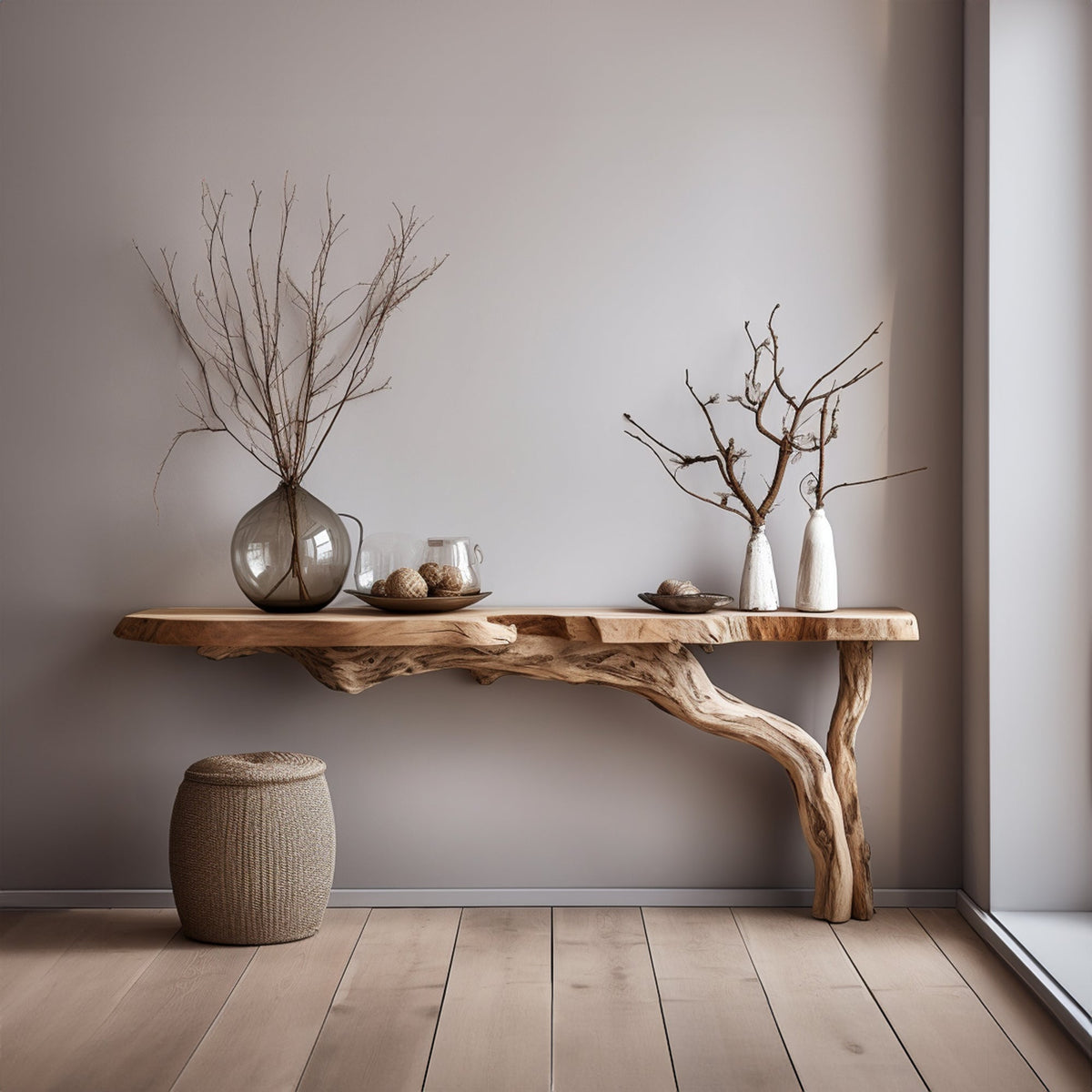 Rustic Live Edge Solid Wood Side Console for Modern Spaces