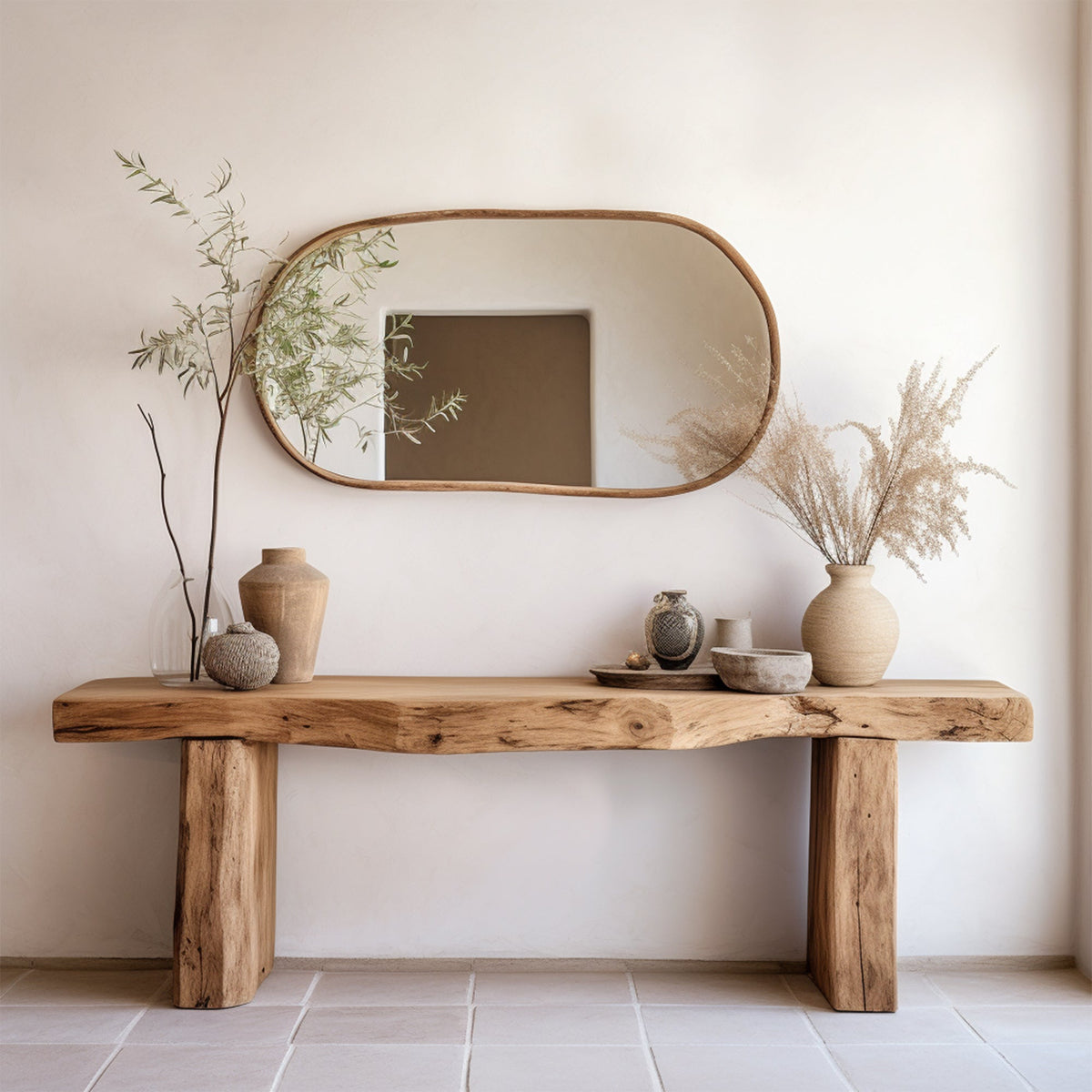 Live Edge Solid Wood Console Side Table in Modern Brown Finish - view 2