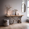 Live Edge Solid Wood Console Side Table with Floating Top