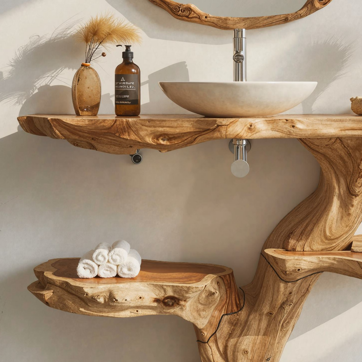 Live Edge Natural Wood Bathroom Vanity Countertop Shelf - view 2